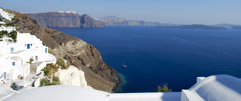 A view from Oia to Fira and to Santorini’s Caldera