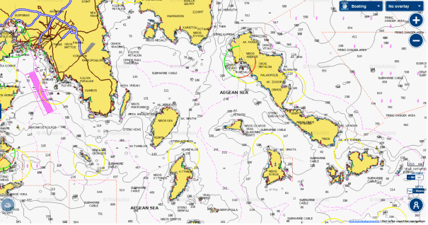 Mapa náutico de las islas griegas y de la Grecia continental