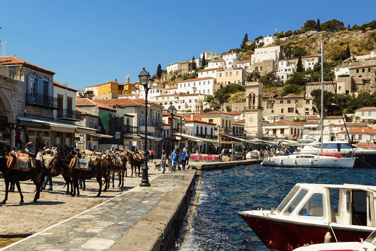 Burros en el puerto de Hydra - Islas del Golfo Sarónico