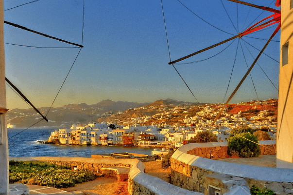 The Alefkandra district of Mykonos Town. View from Kato Myli area.